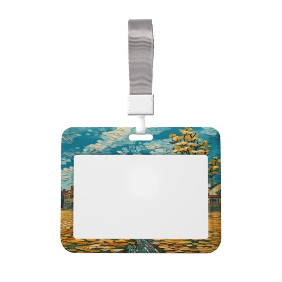Naloa Impressionist Village Sky Card Badge Holder Work Badge Sleeve for Office, School, Factory, ID Credit Cards, Driver Licenses and Passes