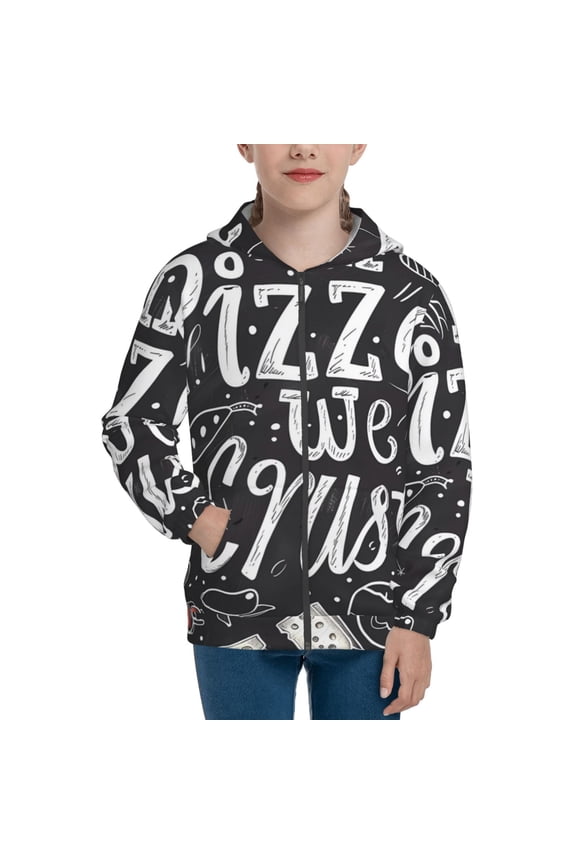 In Pizza We Crust Art Teenage Zipper Hoodie, Long Sleeve Zip Up Hoodies Casual Jackets Tops for 7-12 Years-Medium