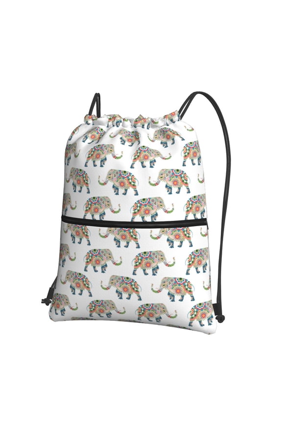 Indian Elephant Drawstring Backpack String Bag Cinch Water Resistant for Gym Shopping Sport Yoga