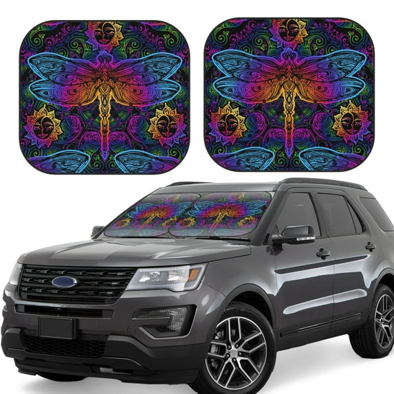 Naloa Indian Mandalas Dragonfly 2 Piece Foldable Car Sun Shades, Car Windshield Sunshade, Front Window Sunshade for Car, Truck, SUV - Large