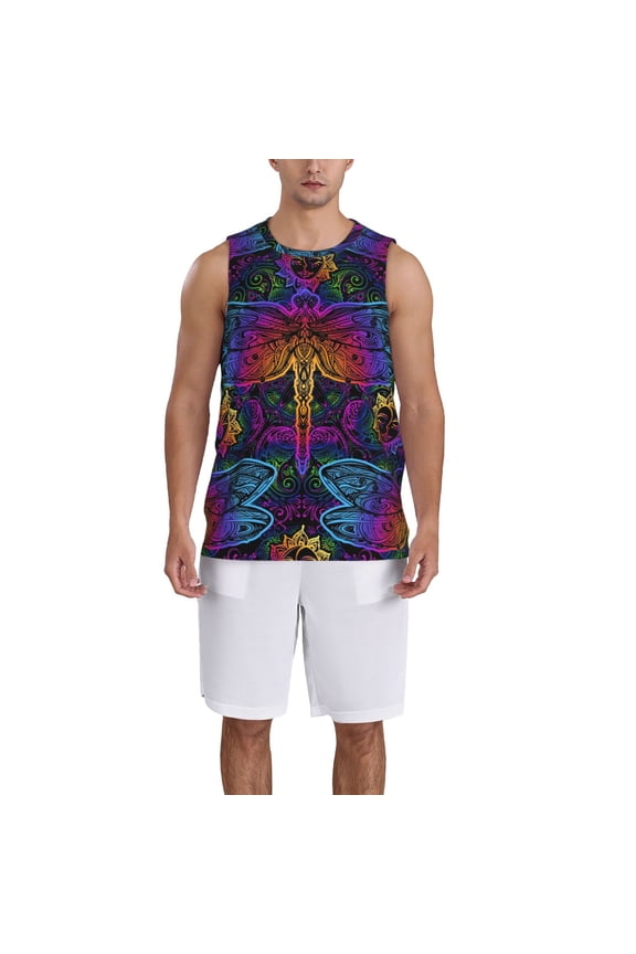 Indian Mandalas Dragonfly Basketball Jersey Reversible Men's Mesh Athletic Sports Shirts Training Practice S-4XLLarge