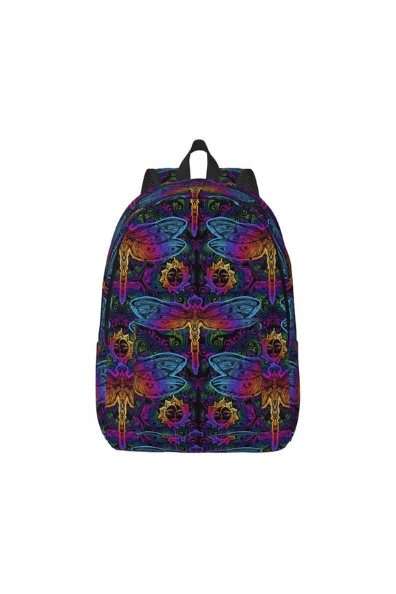 Indian Mandalas Dragonfly Canvas Backpack for Men Women Rucksack Casual Travel Daypack College Tote Satchel Bookbag for Teens-Medium