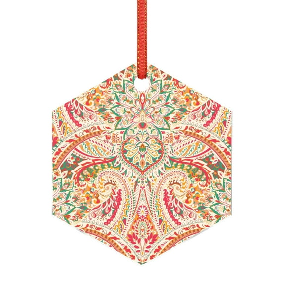 Naloa Indian Paisley 1 Acrylic Santa Tree Decorations Christmas Hanging Pendant for Christmas Winter New Year Party Hanging Decorations-Hexagon