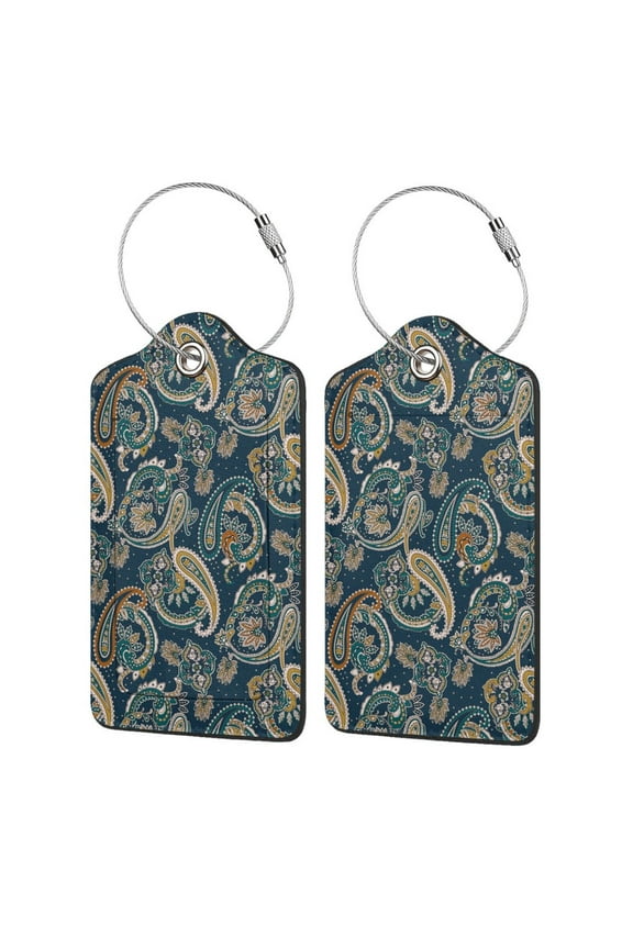 Indian Paisley 2 Luggage Tag for Suitcase Leather Baggage Tag with Stainless Steel Loop Privacy Cover for Women Men Girls-4 PCS