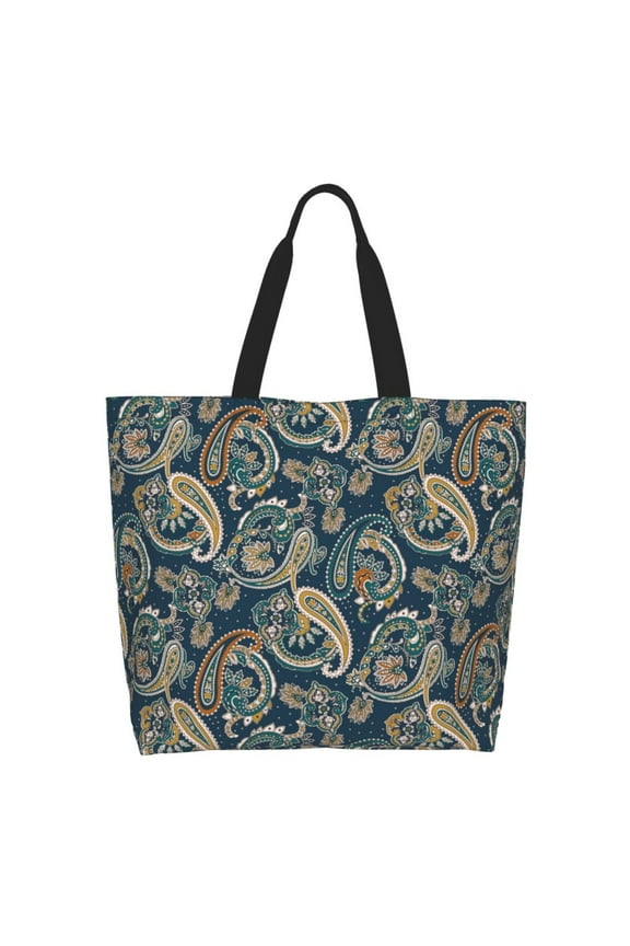 Indian Paisley 2 Tote Bag for Women Large Capacity Shoulder Bag for College Work Travel Shopping