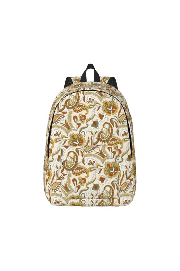 Indian Paisley Canvas Backpack for Men Women Rucksack Casual Travel Daypack College Tote Satchel Bookbag for Teens-Medium