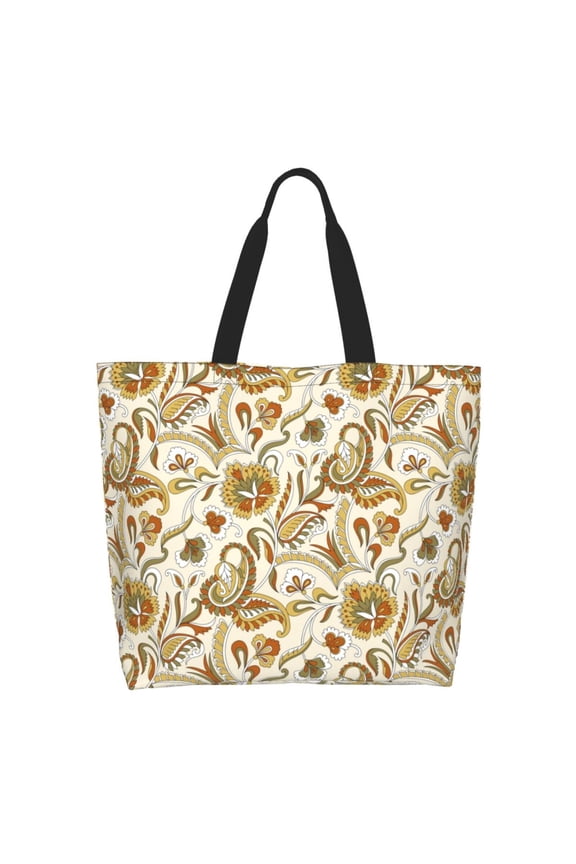 Indian Paisley Tote Bag for Women Large Capacity Shoulder Bag for College Work Travel Shopping