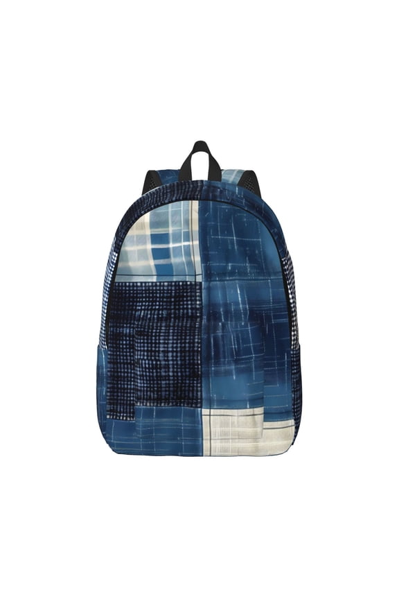 Indigo Patchwork Quilt Canvas Backpack for Men Women Rucksack Casual Travel Daypack College Tote Satchel Bookbag for Teens-Small