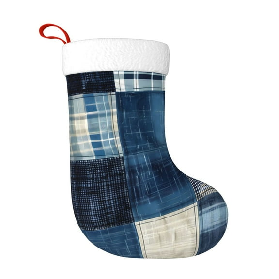 Naloa Indigo Patchwork Quilt Christmas Stockings Decorations, Xmas Ornaments, DIY Personalized Farmhouse Decor for Home Family Party Tree