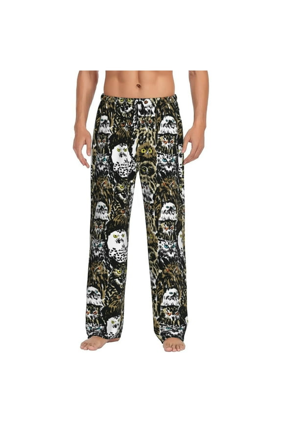Ink Graffiti Owl Pajama Pants Men, PJ Bottoms, Sleep & Lounge Pants-Small