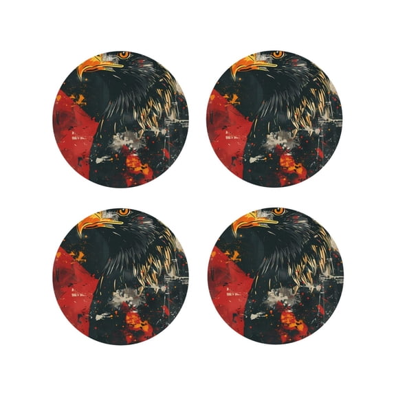 Naloa Ink Style Bald Eagle Leather Coasters for Drinks, Durable Drink Coasters 4 Set for Tabletop Protection, Luxurious Home Décor and Housewarming Gift ( {designName})Round Shape