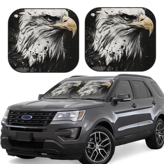 Naloa Ink Style Bald Eagle Print 2-Piece Windshield Sunshade,Foldable Car Front Window Sun Shades,for Most Sedans SUV Truck-Small