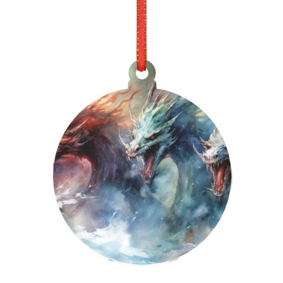 Naloa Ink Style Wave Dragon Acrylic Santa Tree Decorations Christmas Hanging Pendant for Christmas Winter New Year Party Hanging Decorations-Round Shape