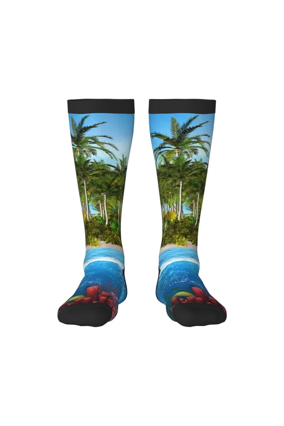 Island And Coral Reef Knee Socks, High Socks Long Stretchy Sock Women Knee High Stocking, Long Socks for Women