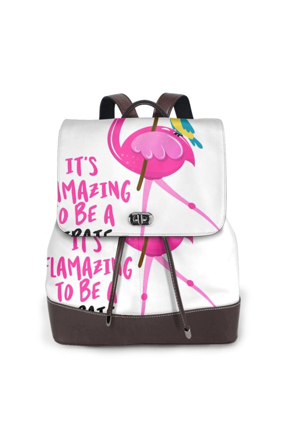 It'S Flamazing To Be A Pirate Print Women's Leather Backpack,Travel Laptop Backpack,Fashion Ladies Leather Backpack Bag for Travel,Leather Drawstring Daypack for Me
