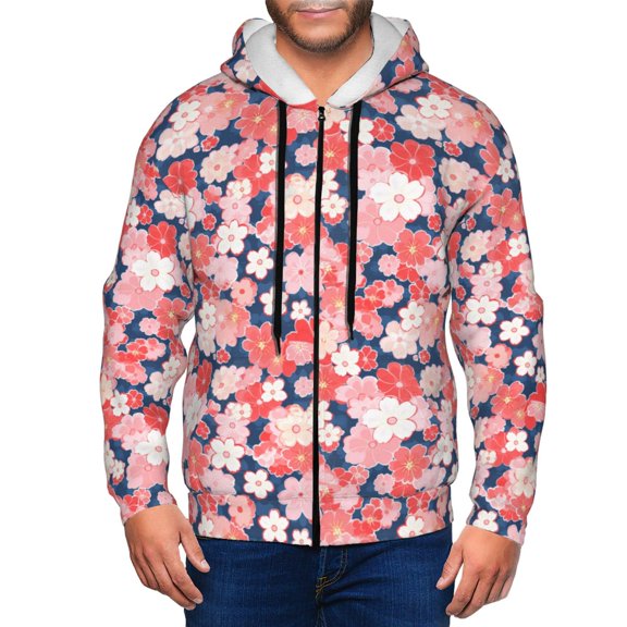Naloa Japanese Cherry Blossoms Men’s Hoodies, Zip up Hoodie, Sweatshirts,Hoodies for Men Sizes S-3XL-3X-Large