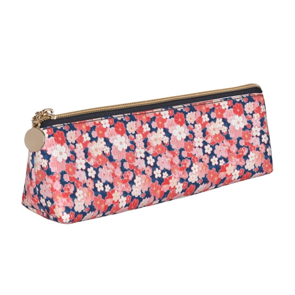 Naloa Japanese Cherry Blossoms Print Leather Pencil Case - Portable Big Capacity Pencil Pouch Organizer Bag Stationery Bag for Work & Office Pencil Pen Case