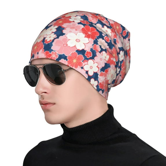 Naloa Japanese Cherry Blossoms Soft Beanie Hat, Knit Beanie Daily Beanie in Fine Knit for Women Men Winter Travel, Outdoor