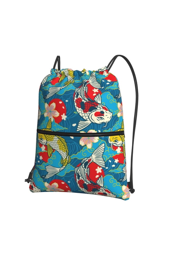 Japanese Koi Drawstring Backpack String Bag Cinch Water Resistant for Gym Shopping Sport Yoga