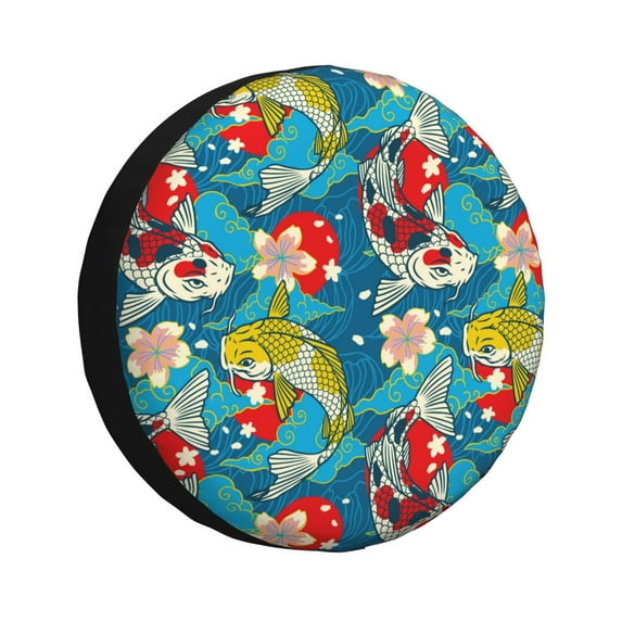 Naloa Japanese Koi PVC Leather Spare Tire Wheel Cover for Car Truck SUV Camper Trailer Universal Fit many size14 inch