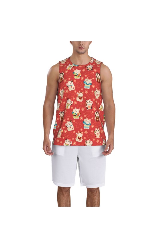 Japanese Maneki Cats Basketball Jersey Reversible Men's Mesh Athletic Sports Shirts Training Practice S-4XLX-Large