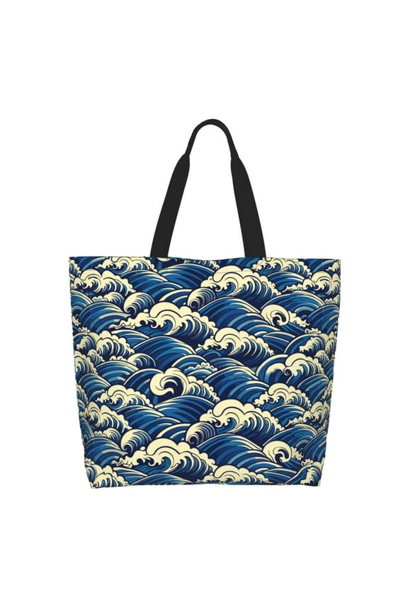 Japanese Water Wave Tote Bag for Women Large Capacity Shoulder Bag for College Work Travel Shopping