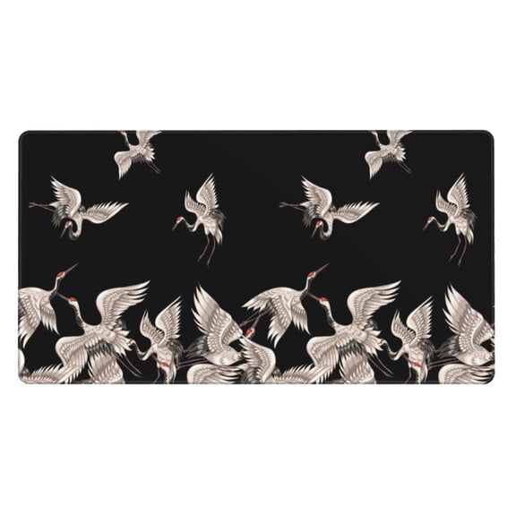 Naloa Japanese White Crane Gaming Mouse Pad Large Mouse Mat Long Extended Desk Pad Non-Slip Rubber Mice Pads Stitched Edges Thin Pad (16x29.5 Inch)