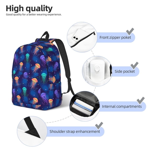 Naloa Jellyfish colorful Print Durable Canvas College Rucksack,Laptop Excursion Backpack,Travel Notebook School Backpack,Bookbag For Men Women