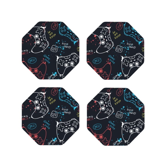 Naloa Joystick Gamepad Leather Coasters for Drinks, Durable Drink Coasters 4 Set for Tabletop Protection, Luxurious Home Décor and Housewarming Gift ( {designName})Octagon