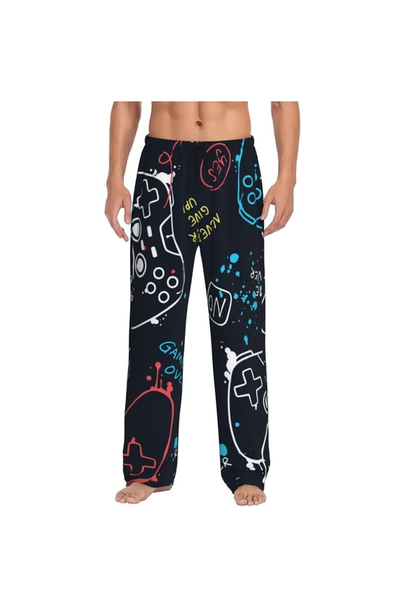 Joystick Gamepad Pajama Pants Men, PJ Bottoms, Sleep & Lounge Pants-Medium