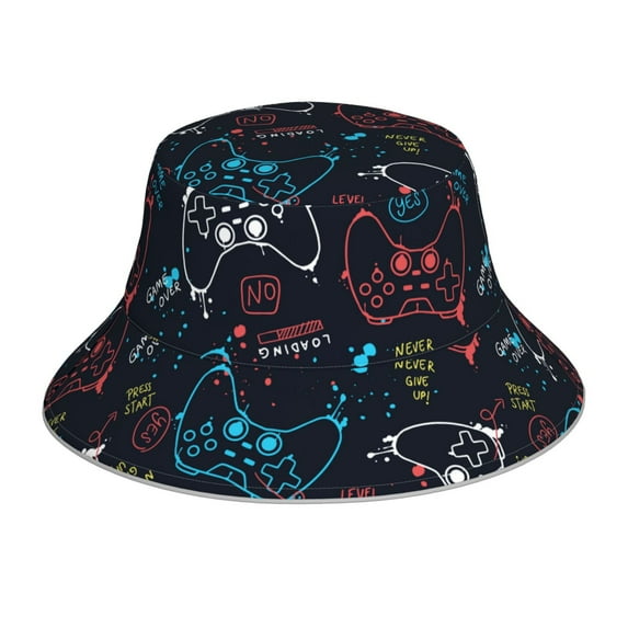 Naloa Joystick Gamepad Reflective Double-Sided Bucket Hat, Sun Hat, Soft and Breathable for Gardening, Beaching, Camping, Hiking, Fishing