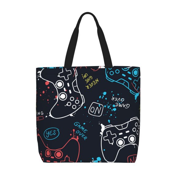 Naloa Joystick Gamepad Tote Bag for Women, Foldable Tote Bag With Zipper, Large Shoulder Bag, Top Handle Handbag for Travel, Work, Shopping