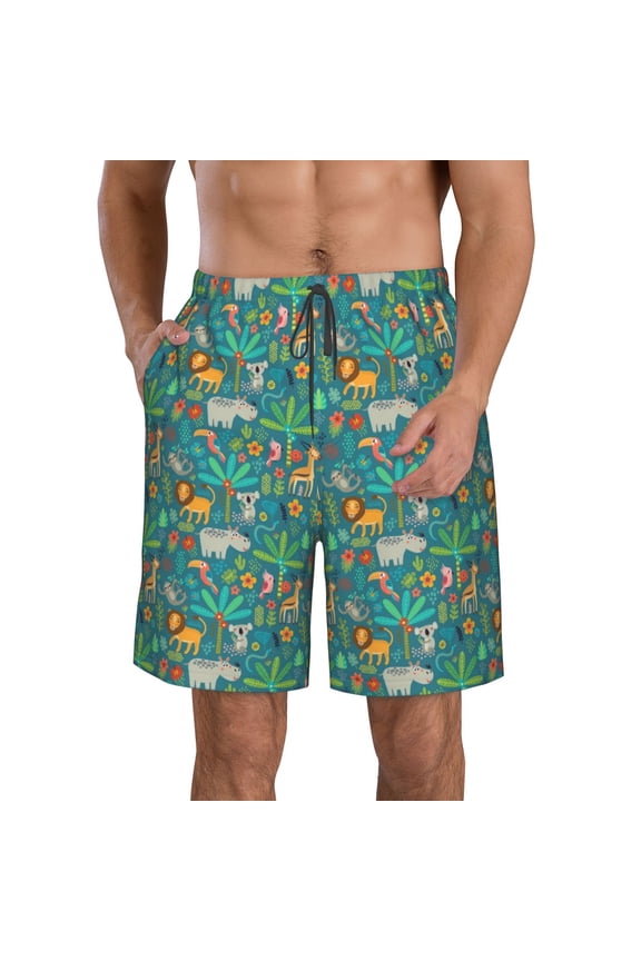 Jungle Animals Men's Beach Shorts, Surfing shorts, Swim trunks, Quick Dry Swim Trunks for Surfing Beach Fun - XX-Large