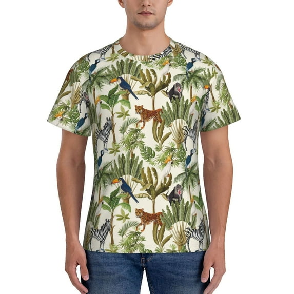 Naloa Jungle Animals Men's T-Shirt Sport T-shirt Men's Basic Tee Casual Men's Shirt, Round Neck, Short Sleeves - X-Large