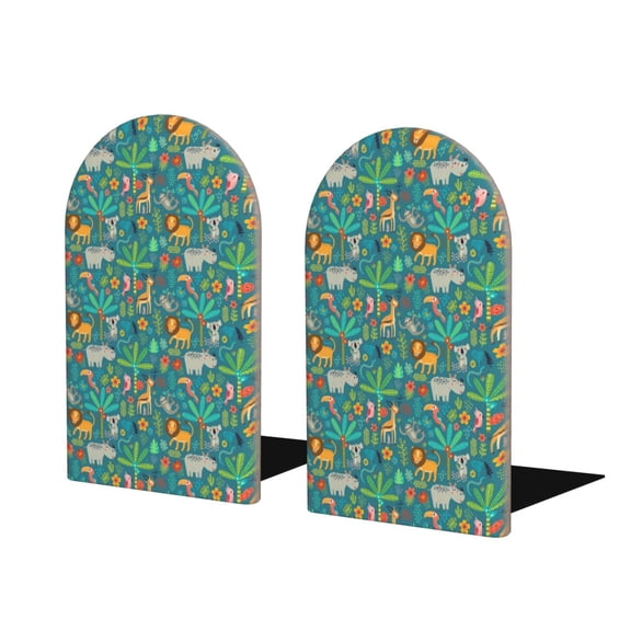 Naloa Jungle Animals Wood Non-Skid Bookend for Shelves,Book Ends for Heavy Books, Book Stand for CDs,1 Pair