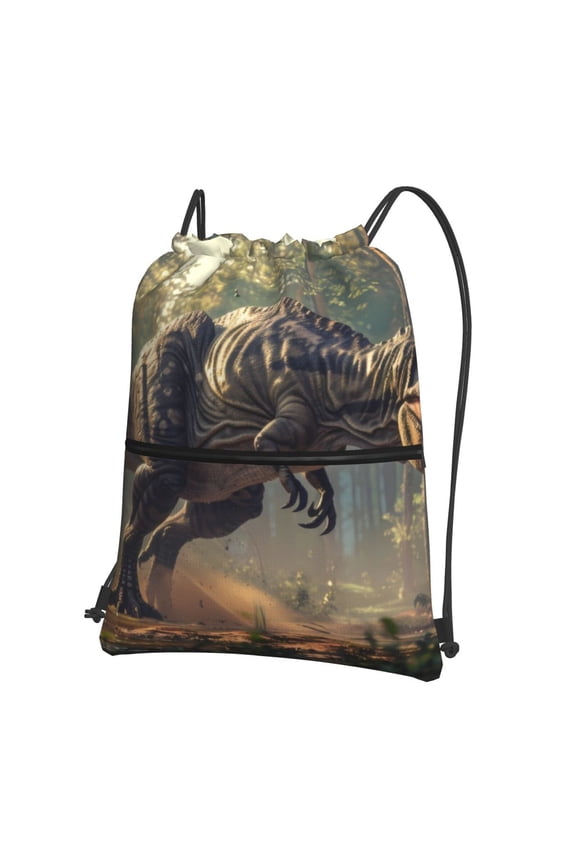 Jungle Dinosaur Drawstring Backpack String Bag Cinch Water Resistant for Gym Shopping Sport Yoga