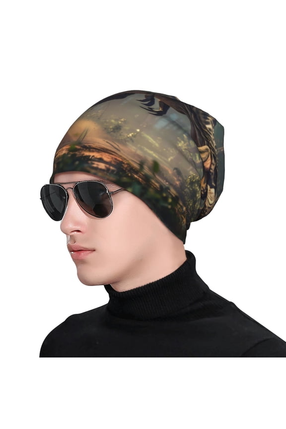 Jungle Dinosaur Soft Beanie Hat, Knit Beanie Daily Beanie in Fine Knit for Women Men Winter Travel, Outdoor
