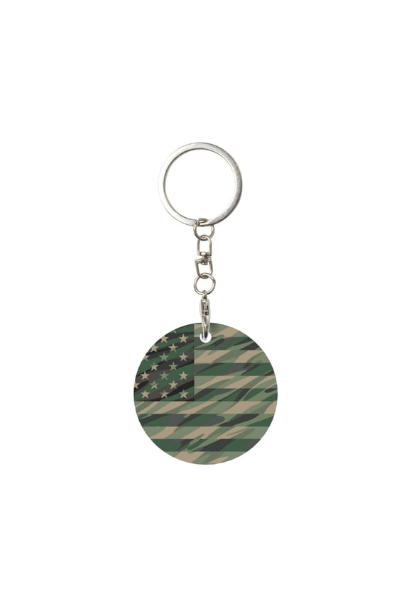 Naloa Jungle Green Camo USA Flag Print Round Keychain Keychain Key Ring, Key Tag, Key Chain Bulk for Gift Accessories (Round)