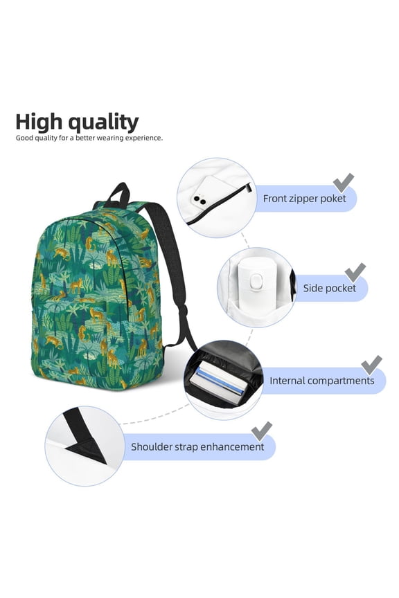 Jungle Leopard Print Durable Canvas College Rucksack,Laptop Excursion Backpack,Travel Notebook School Backpack,Bookbag For Men Women