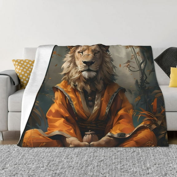 Naloa Jungle Meditating Lion Flannel Blankets - Thick and Warm Blanket for Winter, Soft Fuzzy Plush King Blanket for All Seasons60"x50"