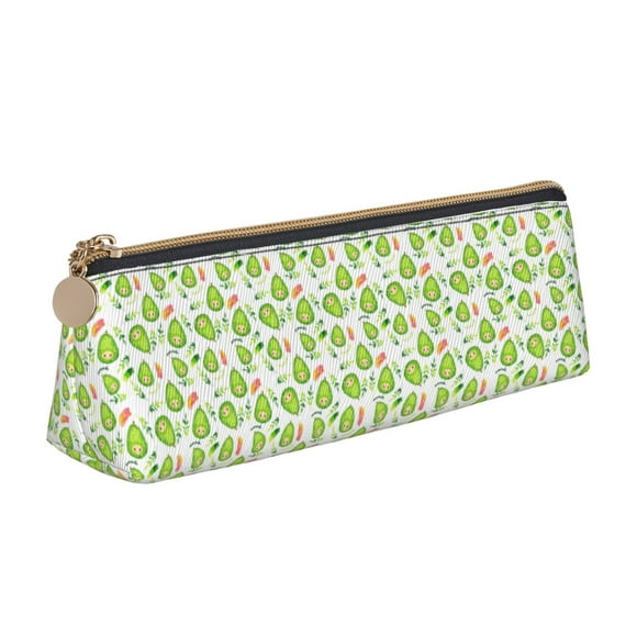 Naloa Kawaii Avocado Print Leather Pencil Case - Portable Big Capacity Pencil Pouch Organizer Bag Stationery Bag for Work & Office Pencil Pen Case