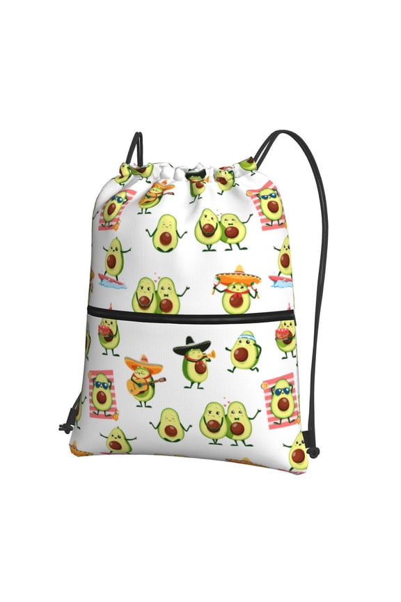 Kawaii Mexican Avocado Drawstring Backpack String Bag Cinch Water Resistant for Gym Shopping Sport Yoga