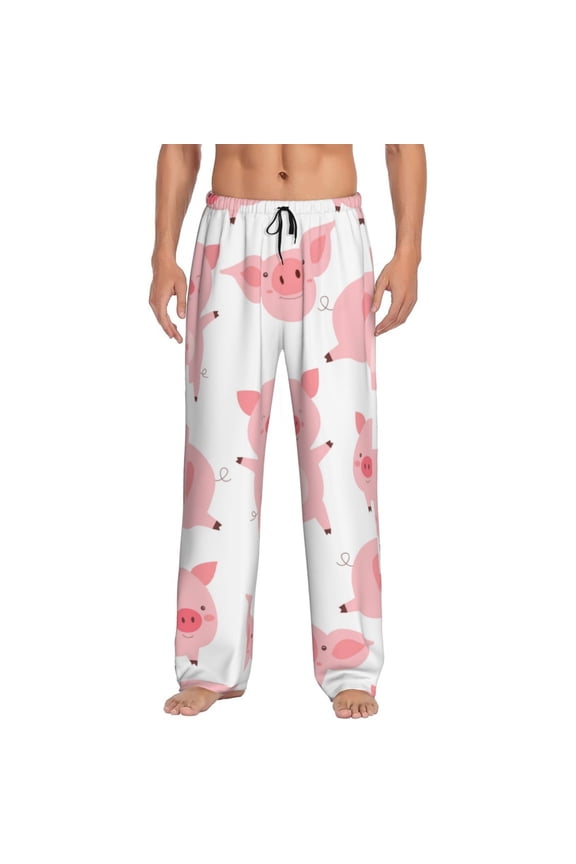 Kawaii Pigs Pajama Pants Men, PJ Bottoms, Sleep & Lounge Pants-Small