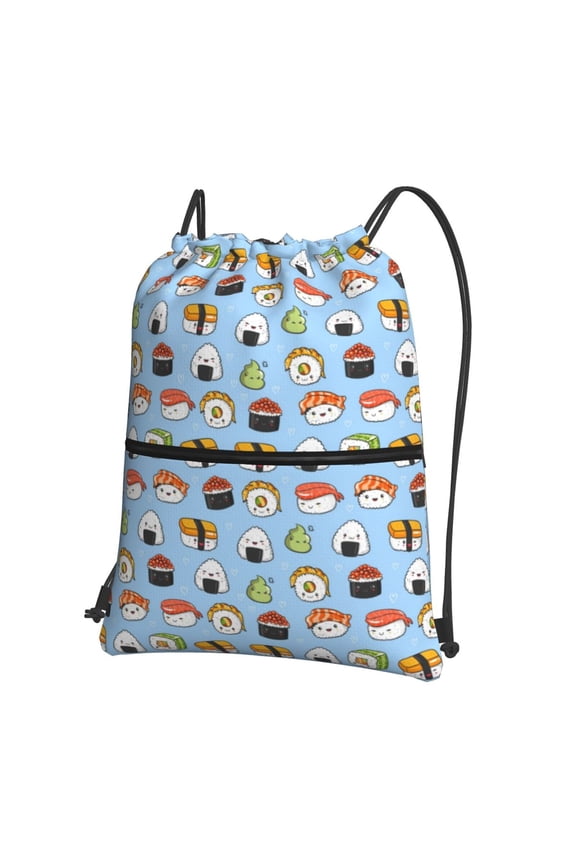 Kawaii Sushi (2) Drawstring Backpack String Bag Cinch Water Resistant for Gym Shopping Sport Yoga
