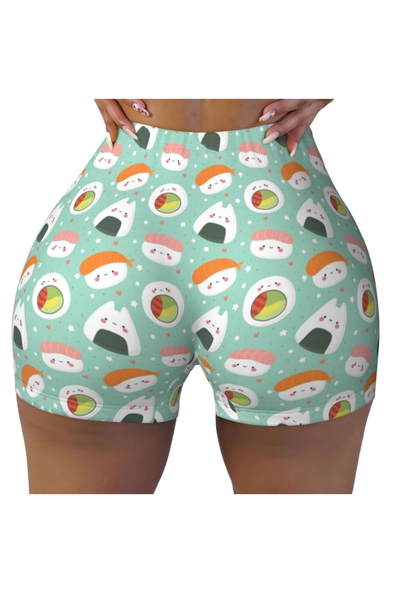 Kawaii Sushi Biker Shorts for Women Seamless Scrunch Short Women’s Yoga Shorts for Gym Running Sport Shorts - Medium