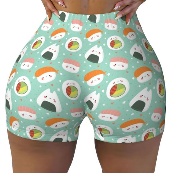 Naloa Kawaii Sushi Biker Shorts for Women Seamless Scrunch Short Women’s Yoga Shorts for Gym Running Sport Shorts - X-Large