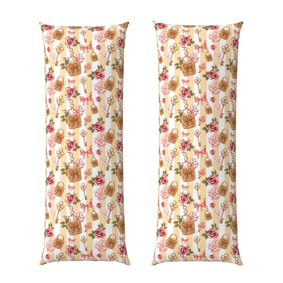 Naloa Key Lock And Flowers Body Pillow Cover, Pillowcases with Hidden Zipper Breathable Long Pillow Case (Pillows are not included,20x54 inch)