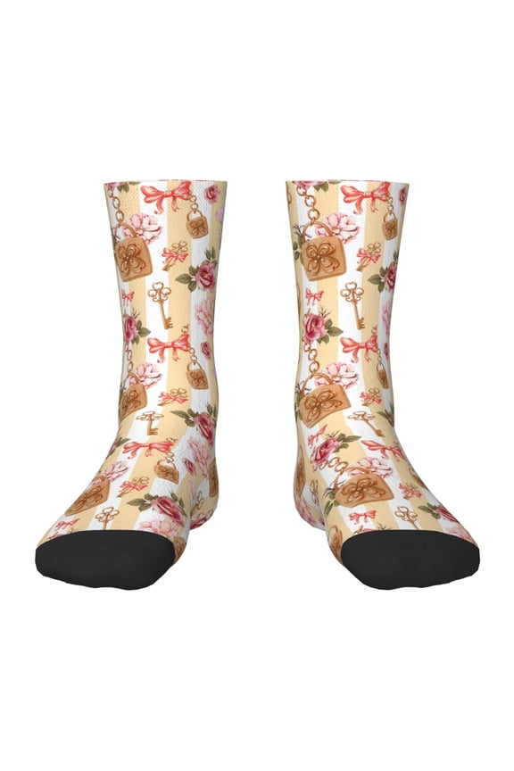 Key Lock And Flowers Kids Socks Unisex Kids and Toddlers' Crew Socks, ,1 Pairs
