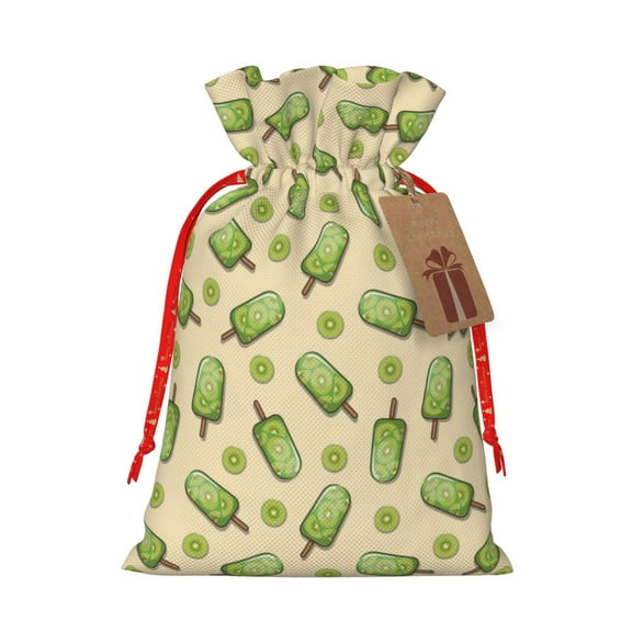 Naloa Kiwi Ice Cream Drawstring Christmas Bags, 3D Xmas Gift Bags, Christmas Wrapping Bags, Xmas Goodie Bags, Treat Pouch Bags, Party Favor Bags-Medium
