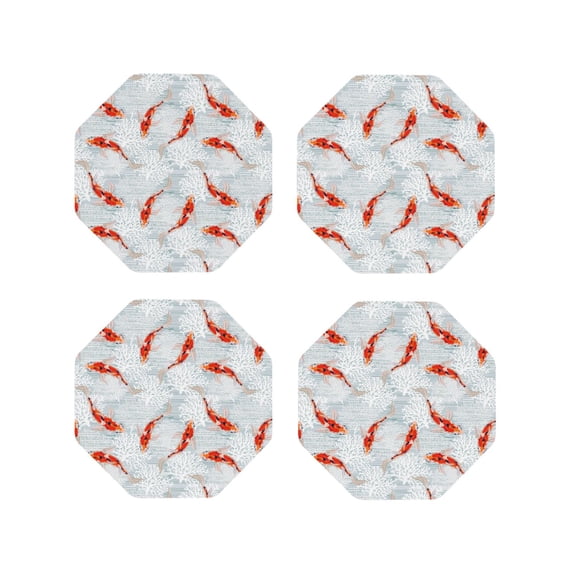 Naloa Koi Fish Corals,Spring Summer Leather Coasters for Drinks, Durable Drink Coasters 4 Set for Tabletop Protection, Luxurious Home Décor and Housewarming Gift ( {designName})Octagon